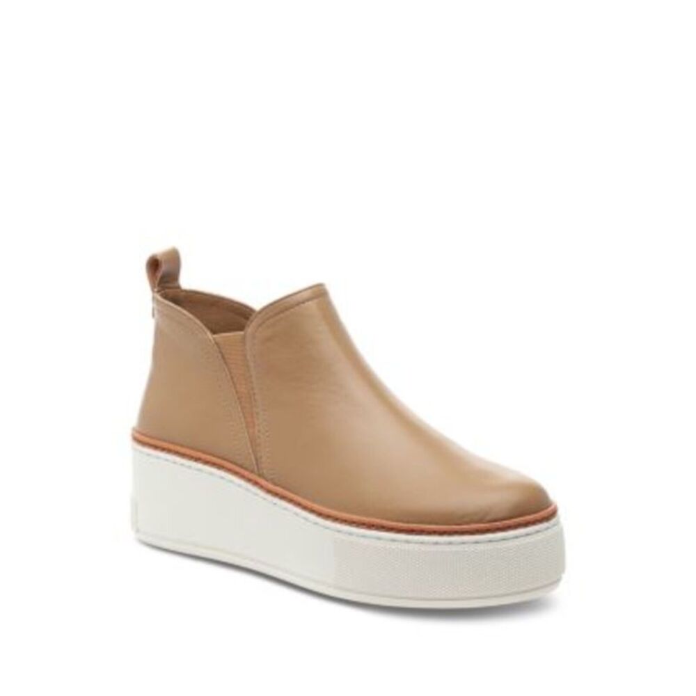 J SLIDES Womens Nude Beige Mika Toe Platform Slip On Leather Sneakers Shoes 10 M